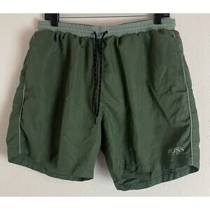 Hugo Boss Swim Trunks 7" Inseam Turquoise Olive Green Pocket Drawstring Men’s XL